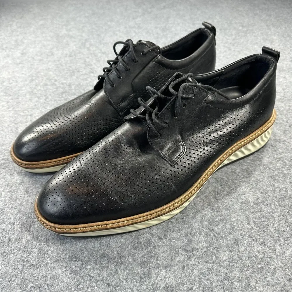 Ecco ST.1 Shoes Mens Size 11.5 Black Leather Derby Lace Up Comfort Dress EU 45